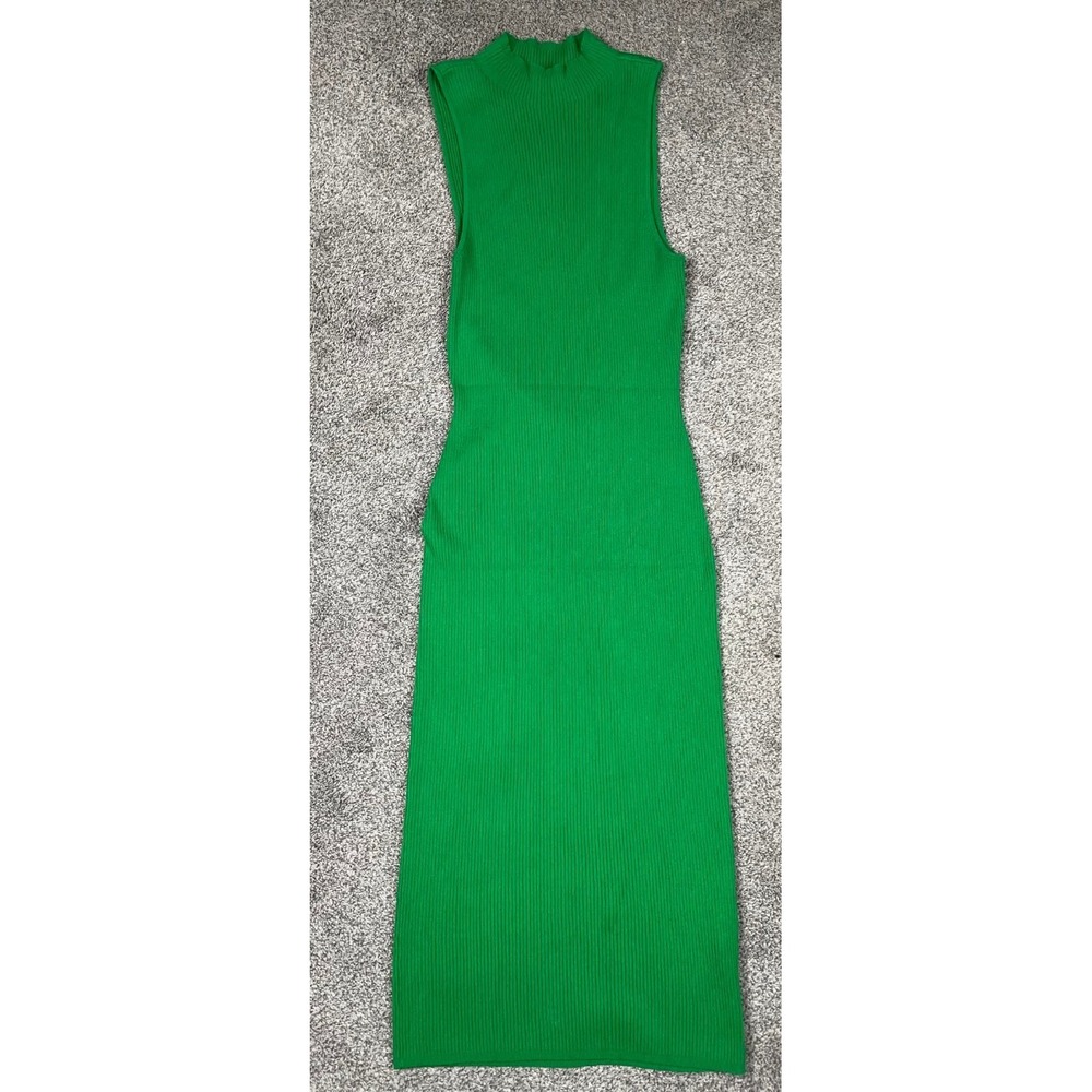 Babaton Dress Womens Large Green Ribbed Sweater Stretch Open Back Bodycon‎ Midi